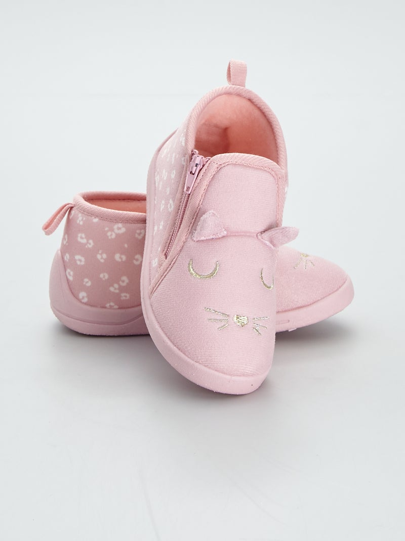Chaussons montants en ratine Rose - Kiabi