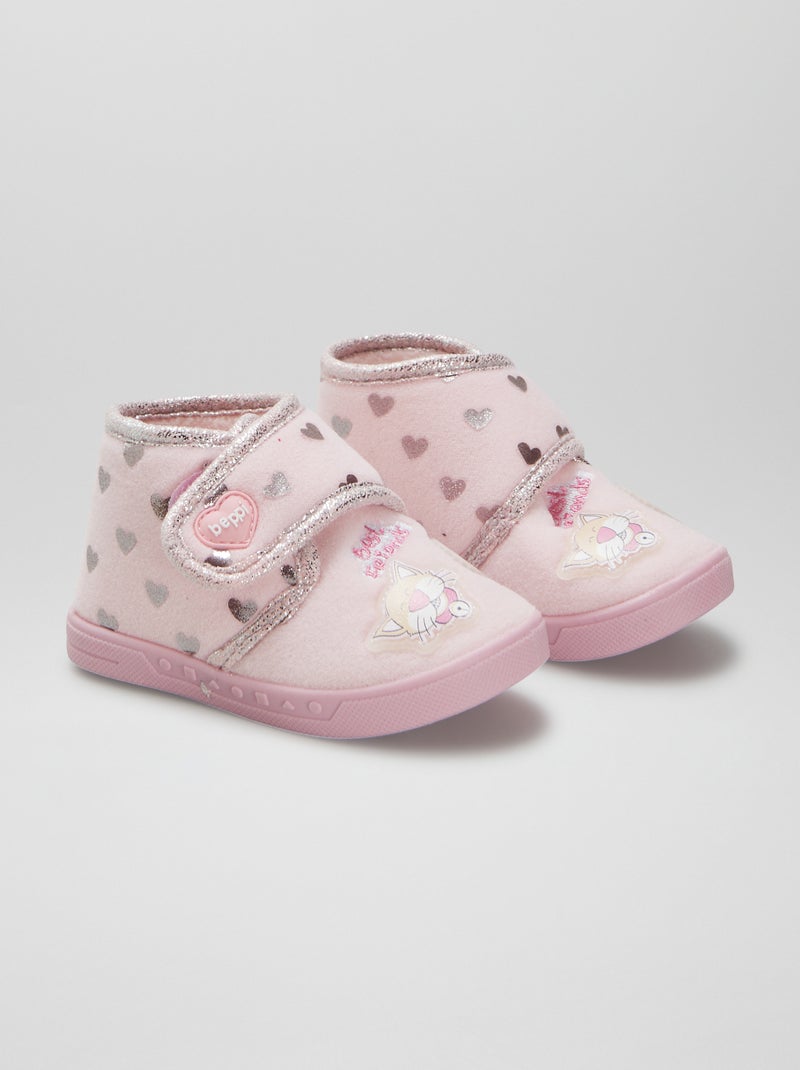 Chaussons montants en velours avec paillettes Rose - Kiabi