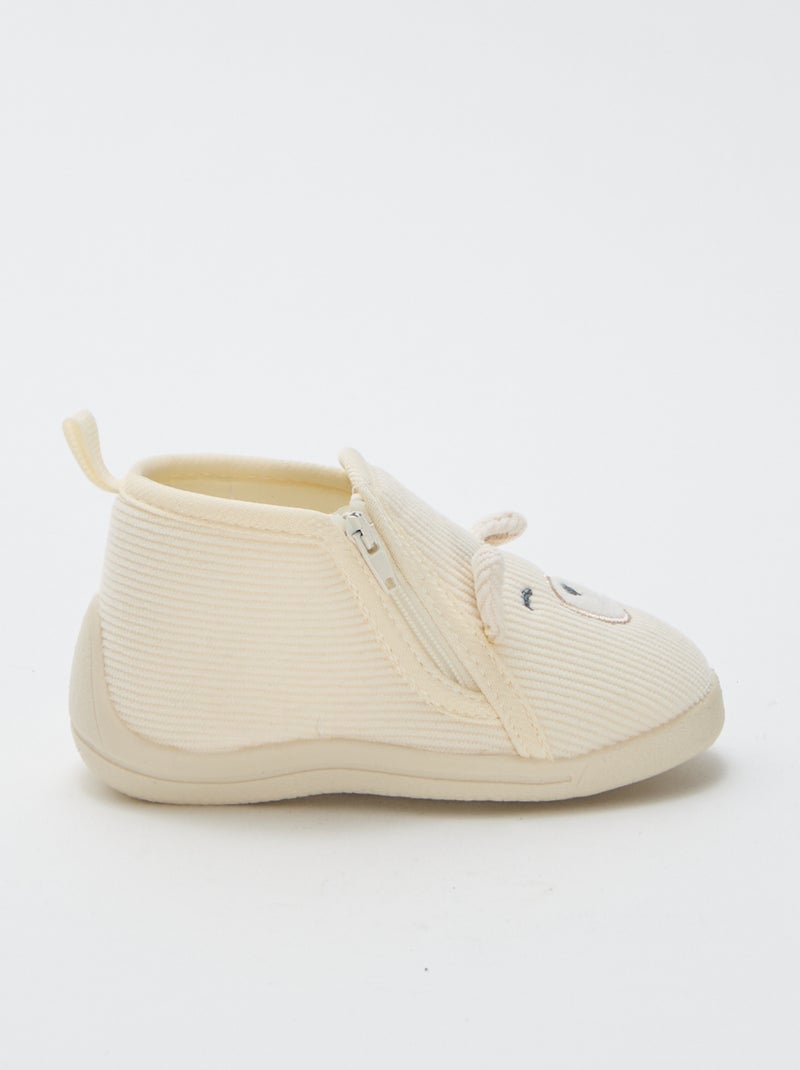 Chaussons montants en velours côtelé avec animation 'ourson' Beige - Kiabi