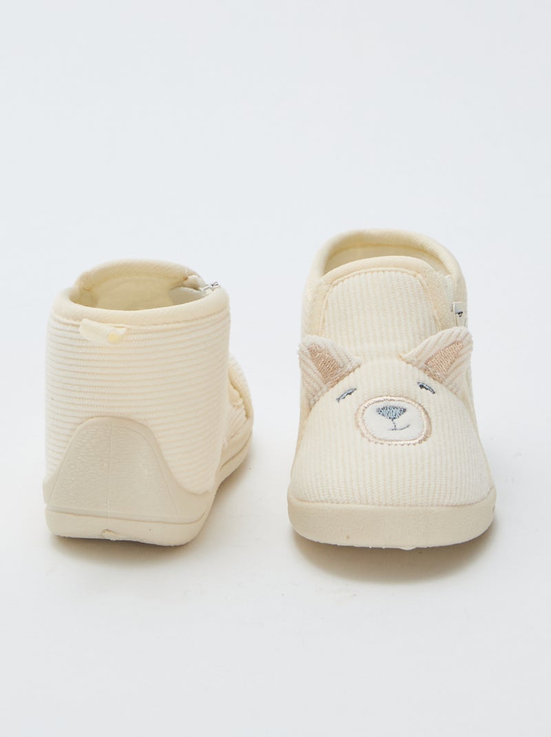 Chaussons montants en velours côtelé avec animation 'ourson' Beige - Kiabi