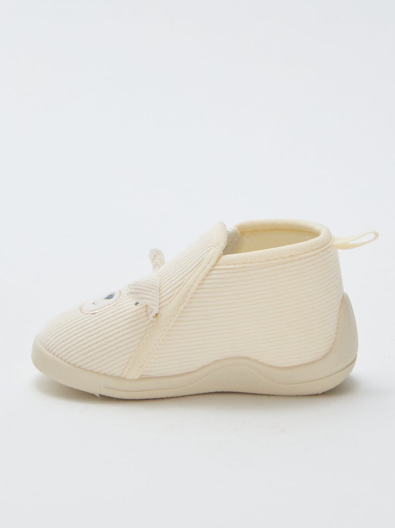 Chaussons montants en velours côtelé avec animation 'ourson' Beige - Kiabi