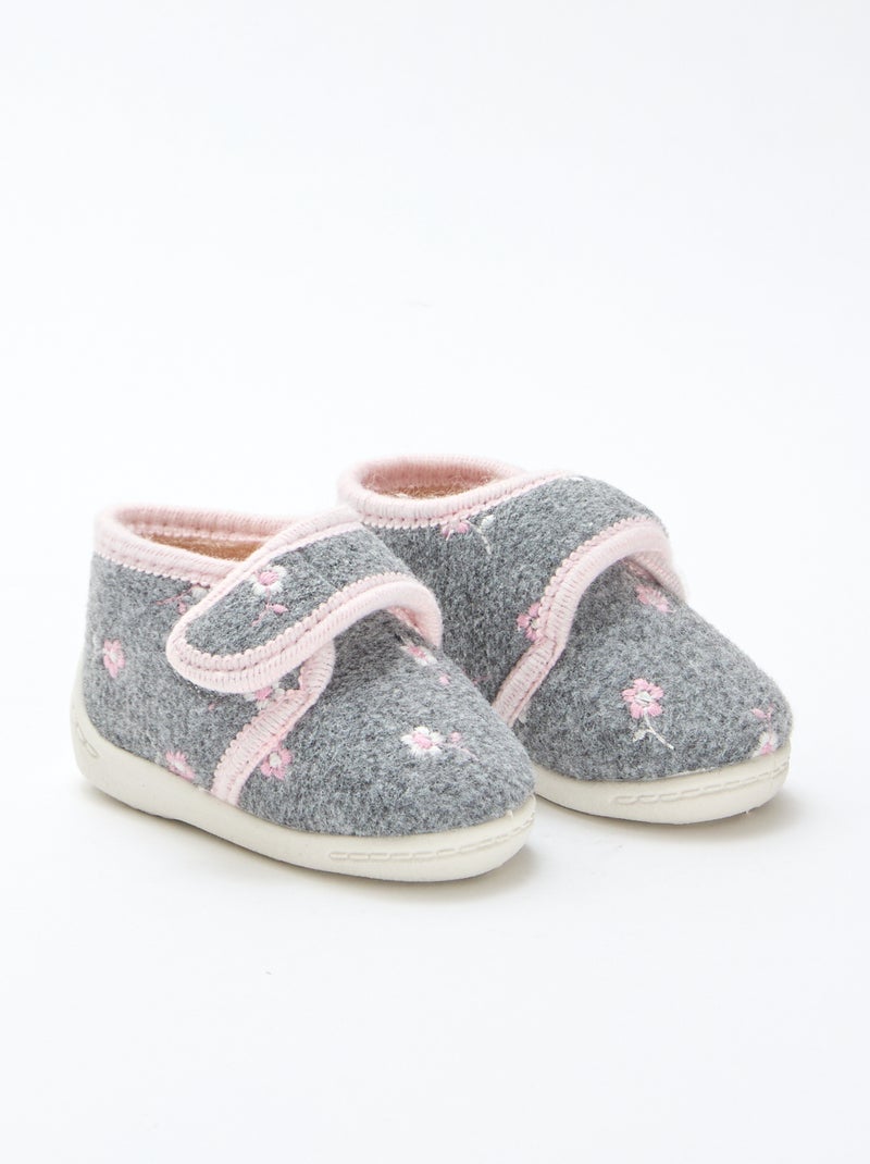 Chaussons montants fourrés à scratch Gris - Kiabi