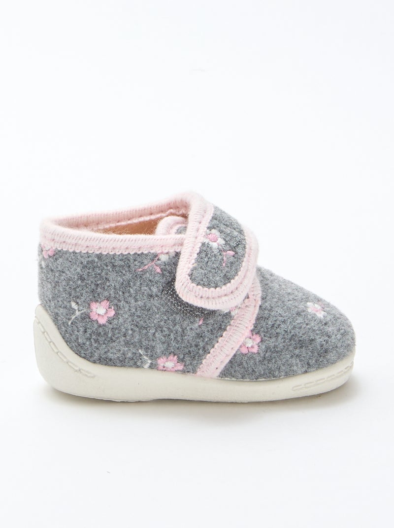 Chaussons montants fourrés à scratch Gris - Kiabi