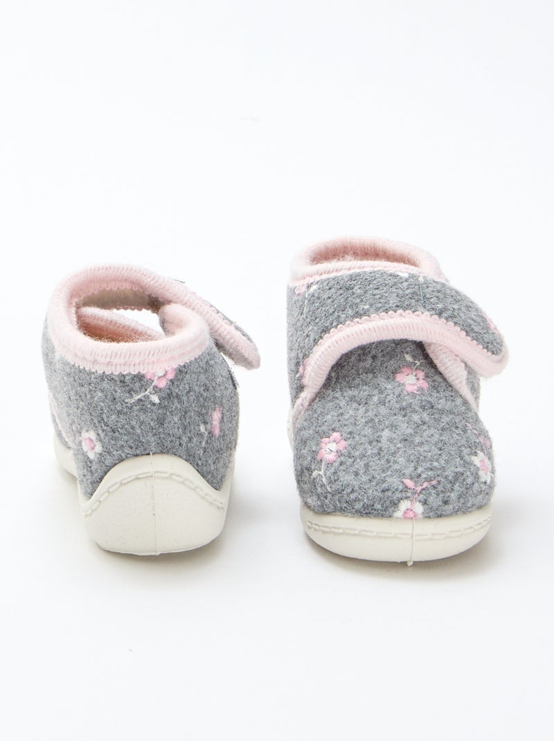 Chaussons montants fourrés à scratch Gris - Kiabi