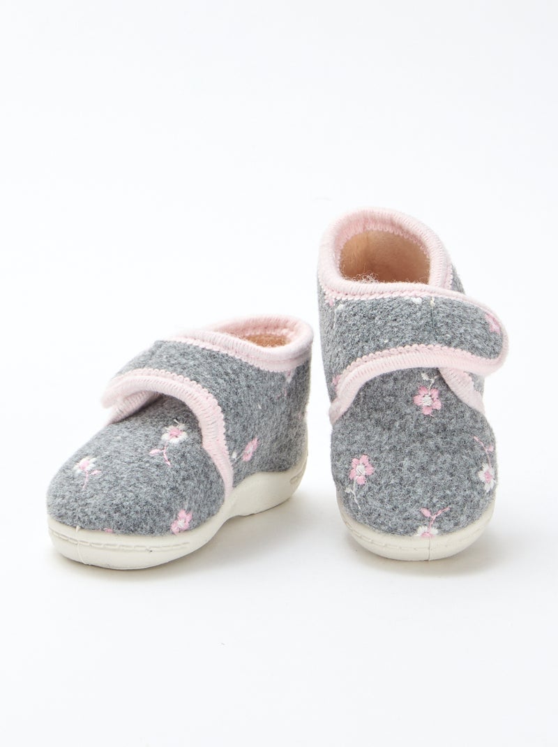 Chaussons montants fourrés à scratch Gris - Kiabi