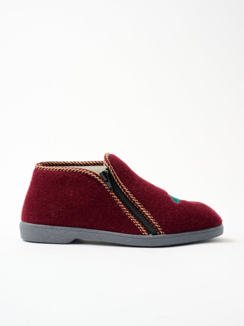 Chaussons montants grande largeur brodés - Afibel Bordeaux - Kiabi