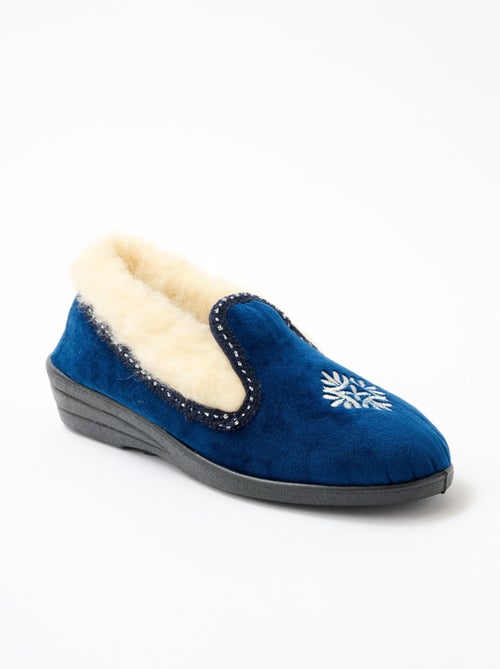 Chaussons montants largeur confort fourré laine brodé - Afibel - Kiabi