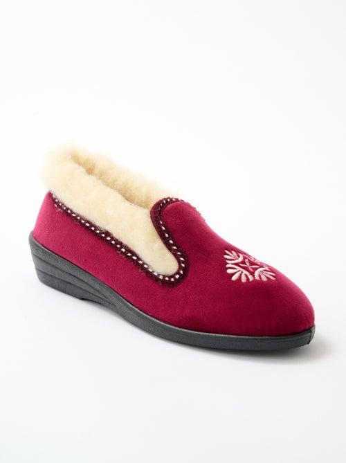 Chaussons montants largeur confort fourré laine brodé - Afibel - Kiabi