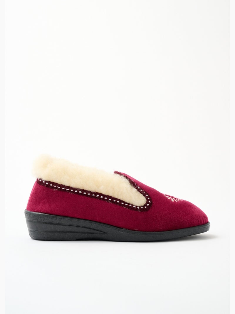 Chaussons montants largeur confort fourré laine brodé - Afibel Framboise - Kiabi
