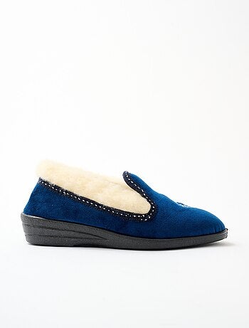 Chaussons montants largeur confort fourré laine brodé