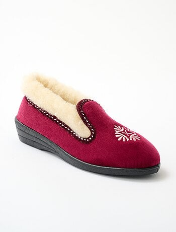 Chaussons montants largeur confort fourré laine brodé