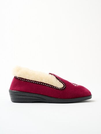 Chaussons montants largeur confort fourré laine brodé