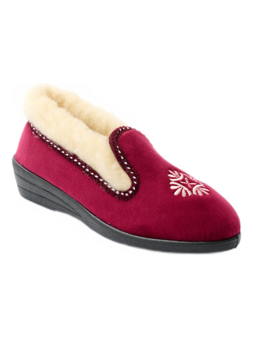 Chaussons montants largeur confort fourré laine brodé Rose framboise - Kiabi