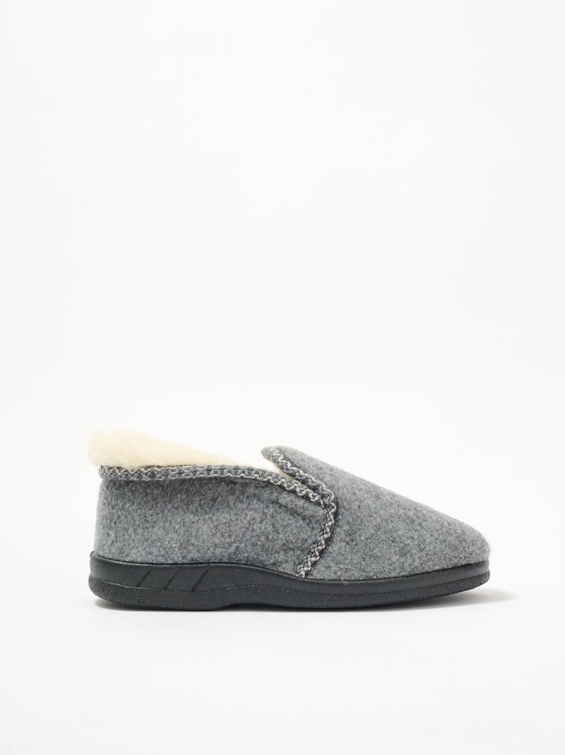 Chaussons montants mixtes fourrés laine largeur confort Gris clair - Kiabi