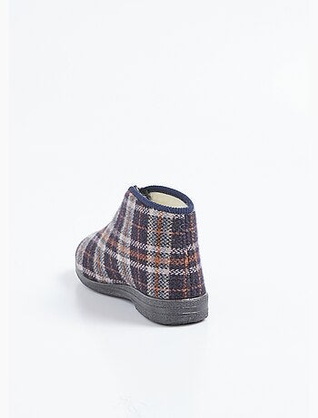 Chaussons montants zippés fourrés largeur confort écossais - Afibel