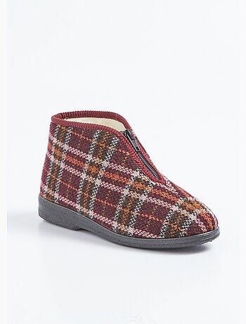 Chaussons montants zippés fourrés largeur confort écossais - Afibel