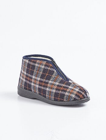 Chaussons montants zippés fourrés largeur confort écossais