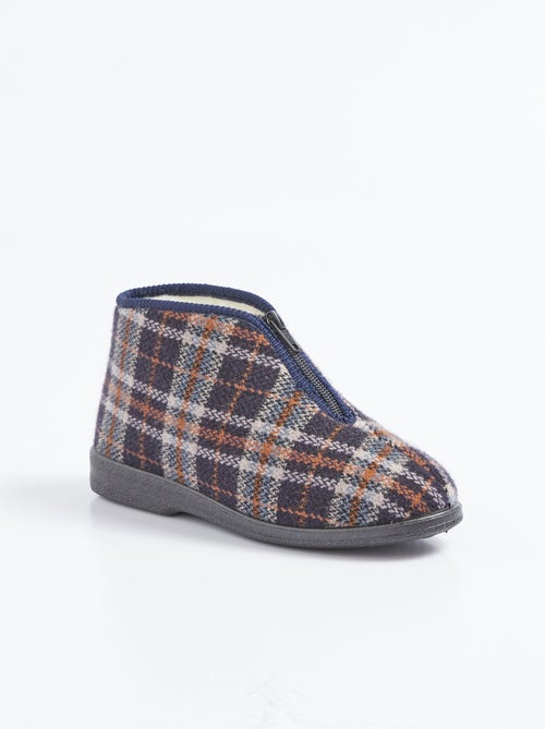 Chaussons montants zippés fourrés largeur confort écossais - Kiabi