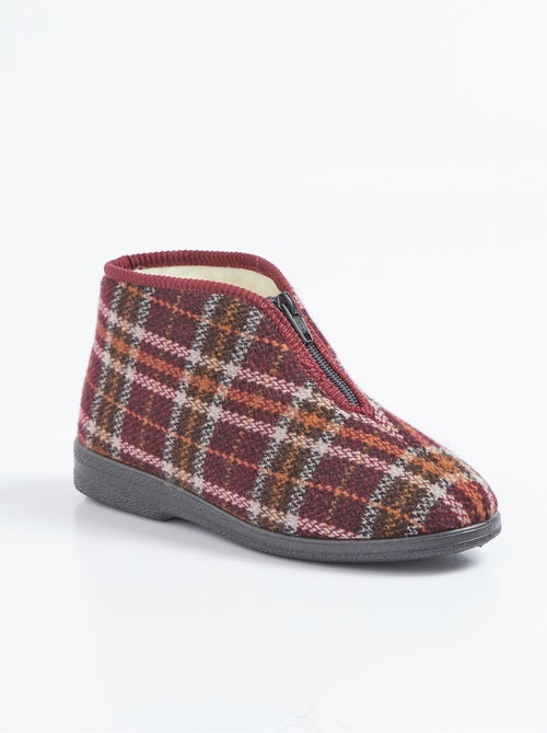 Chaussons montants zippés fourrés largeur confort écossais - Kiabi