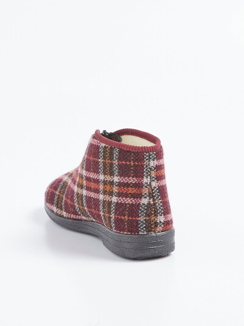 Chaussons montants zippés fourrés largeur confort écossais Bordeaux - Kiabi