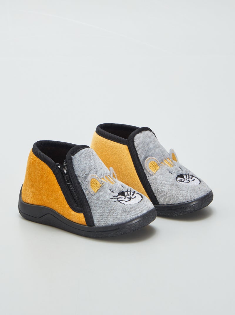 Chaussons montants zippés Gris - Kiabi