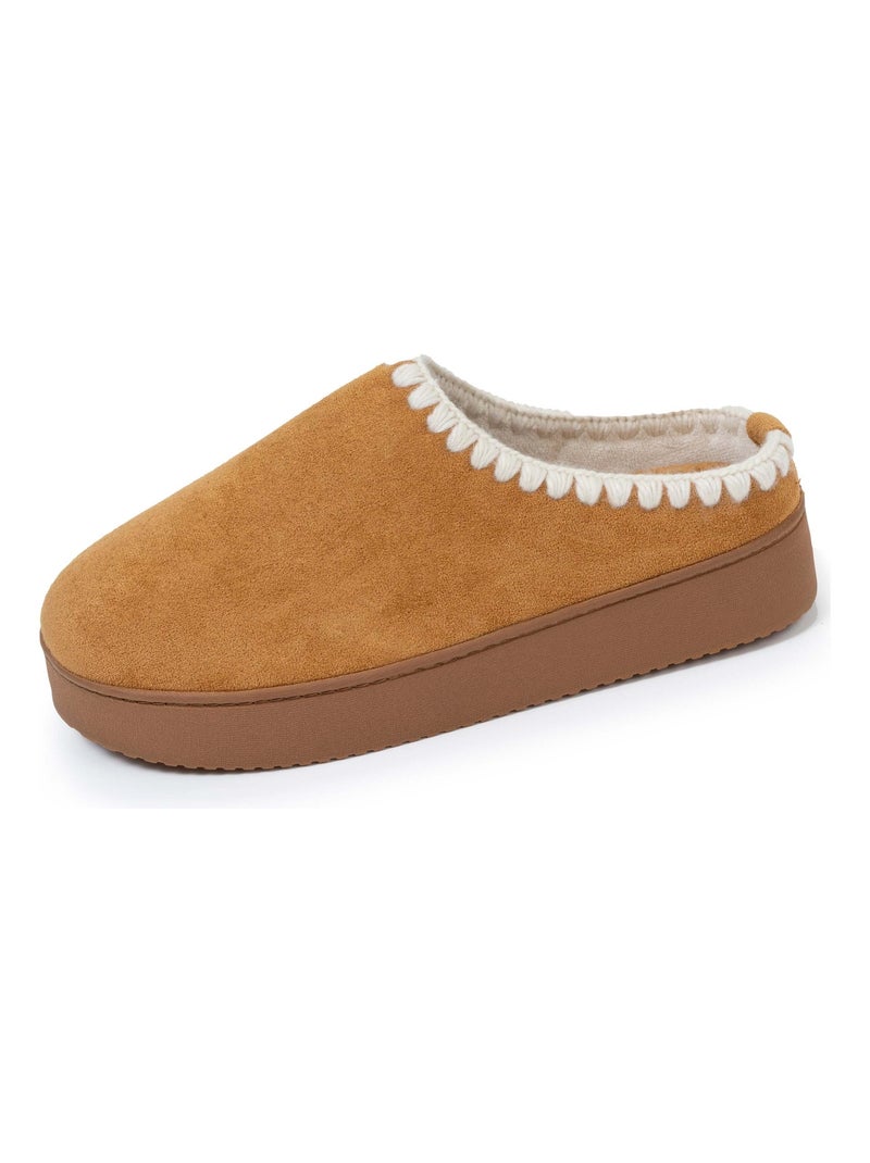 Chaussons Mules à talon compensé de 3,5 cm, très confortables Camel - Kiabi