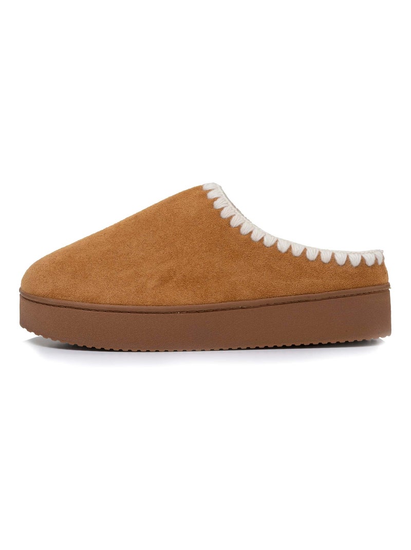 Chaussons mules à talon compensé de 3,5 cm, très femme Isotoner Camel - Kiabi