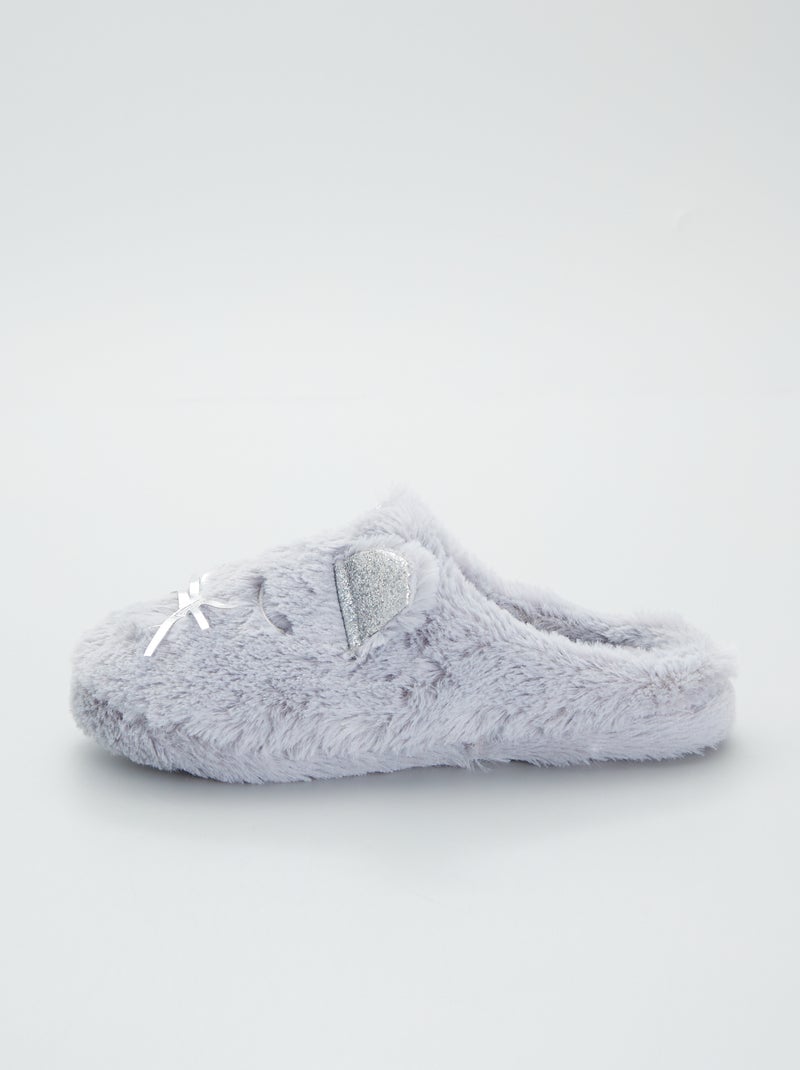 Chaussons mules animé chat gris - Kiabi