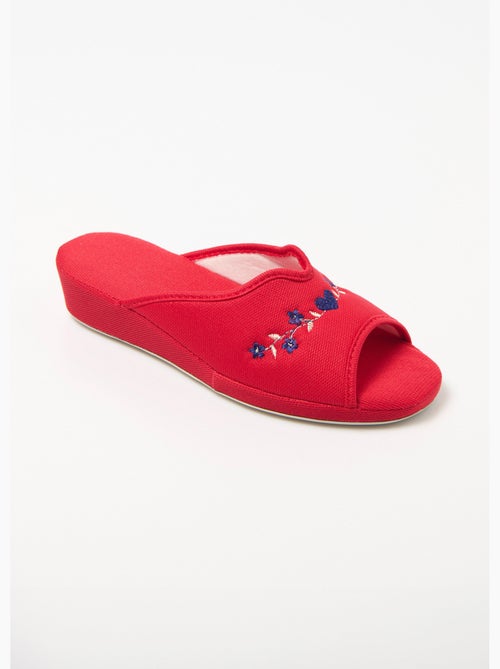 Chaussons mules brodées, talon compensé - Afibel - Kiabi