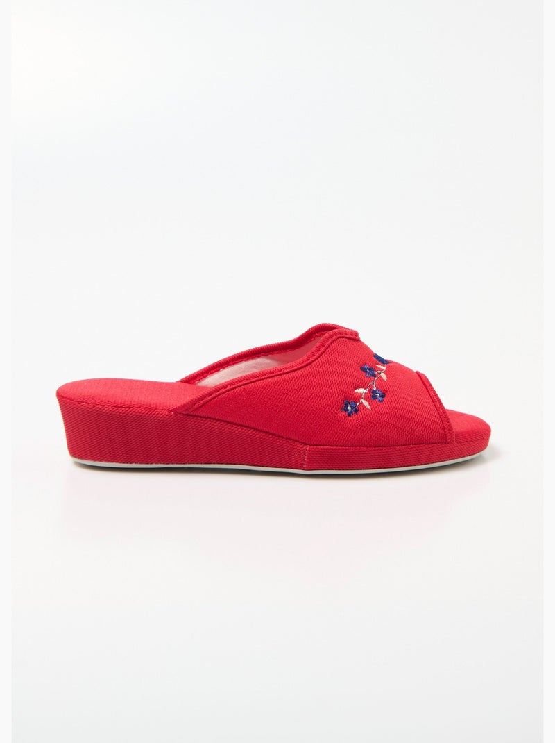 Chaussons mules brodées, talon compensé - Afibel Rouge - Kiabi