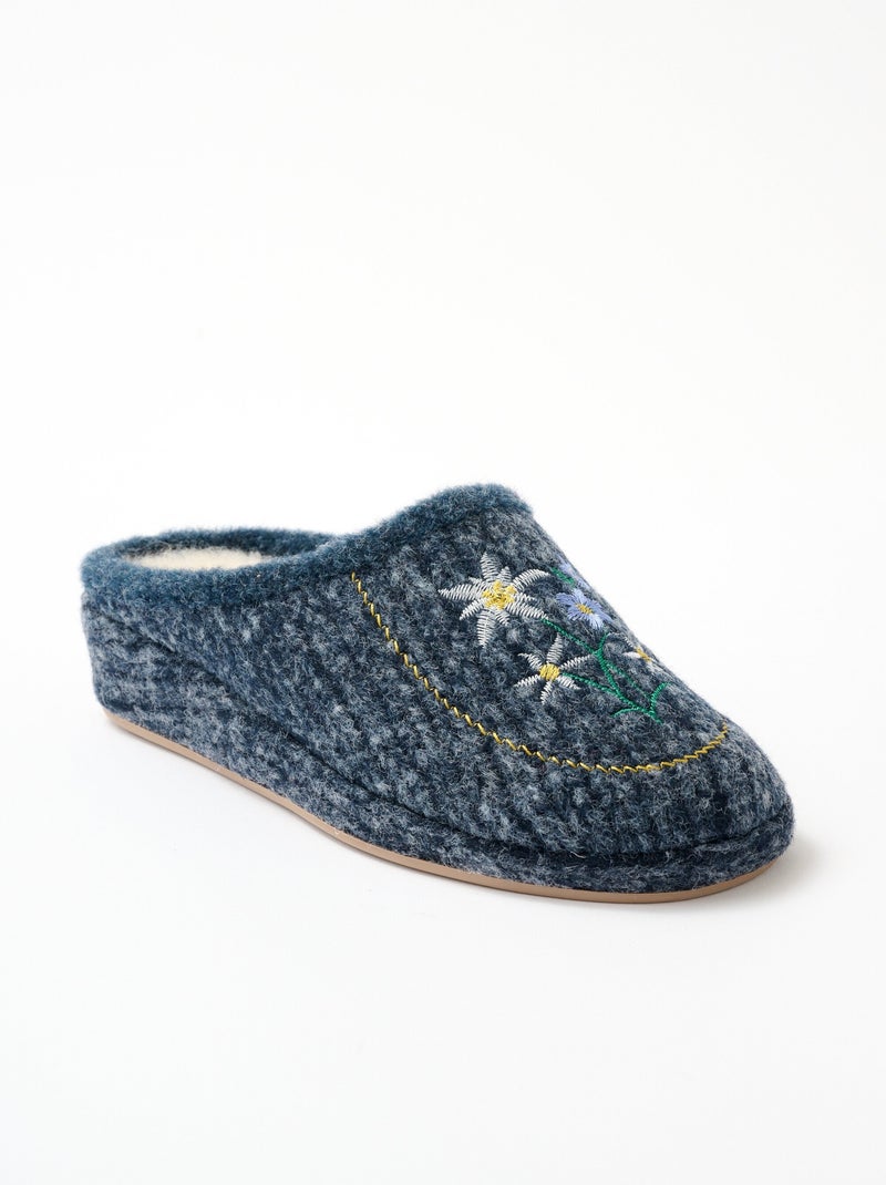 Chaussons mules brodés chauds confortables Bleu marine - Kiabi