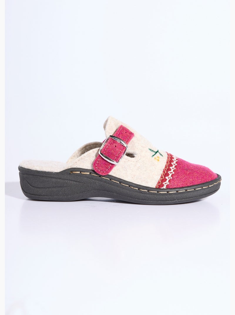 Chaussons mules brodés largeur confort - Afibel Beige - Kiabi