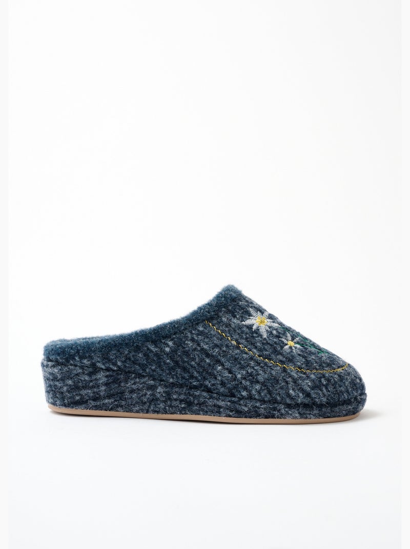 Chaussons mules brodés largeur confort - afibel Bleu - Kiabi