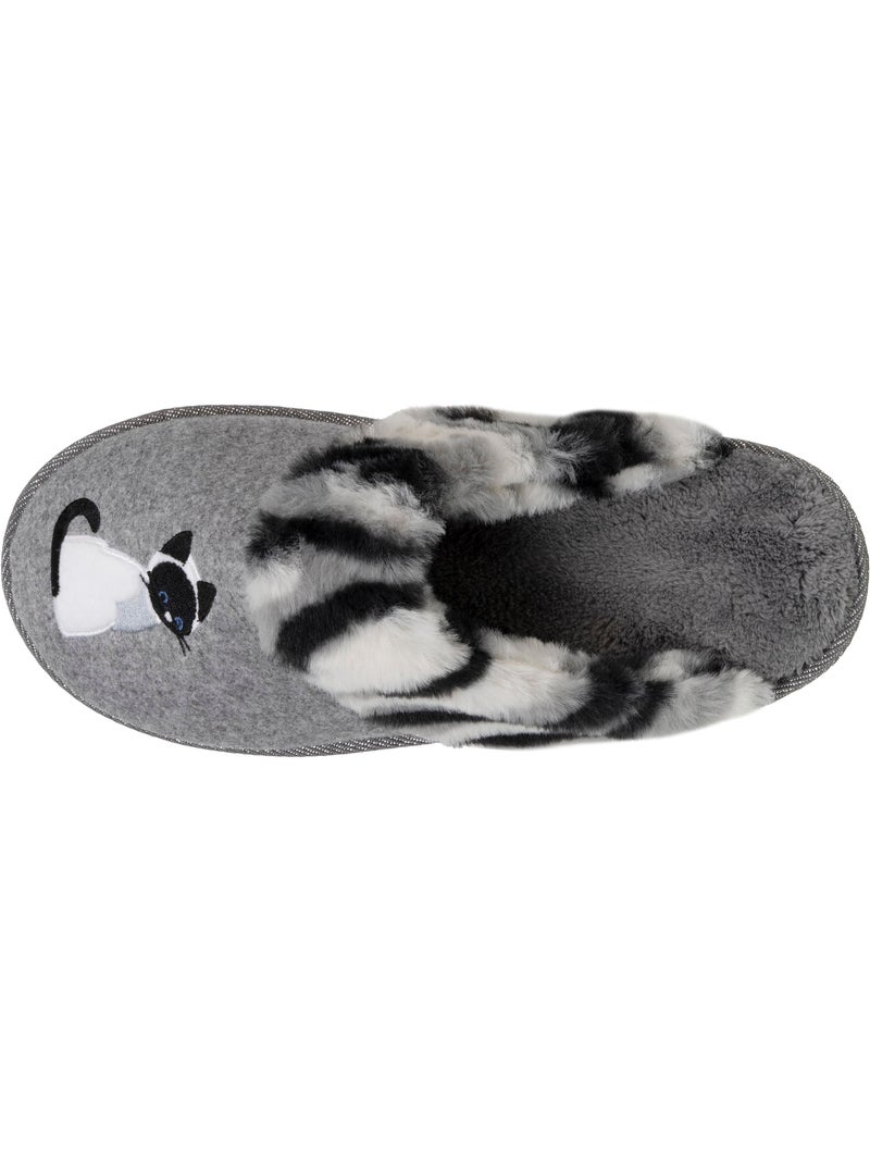 Chaussons mules chat fantaisie confort moelleux femme Gris Gris - Kiabi