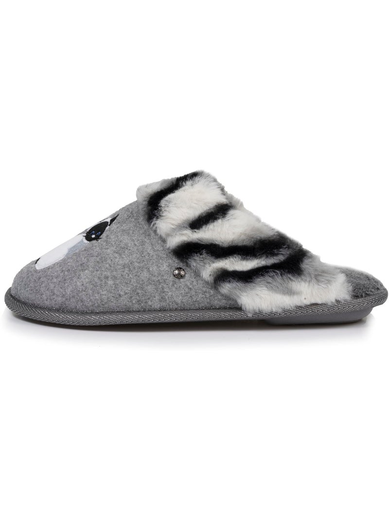 Chaussons mules chat fantaisie confort moelleux femme Gris Gris - Kiabi