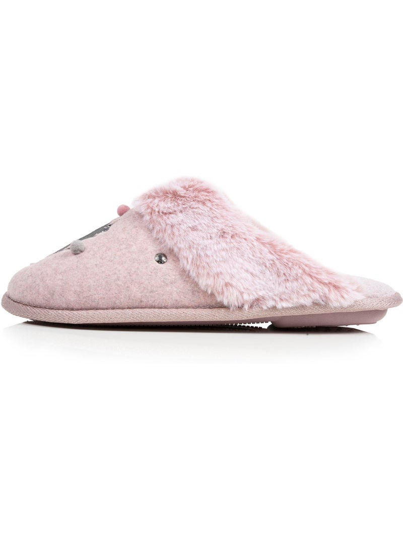 Chaussons mules chat fantaisie confort moelleux femme isotoner Rose poudré - Kiabi