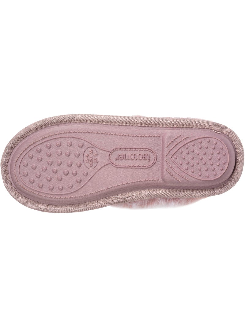 Chaussons mules chat fantaisie confort moelleux femme isotoner Rose poudré - Kiabi
