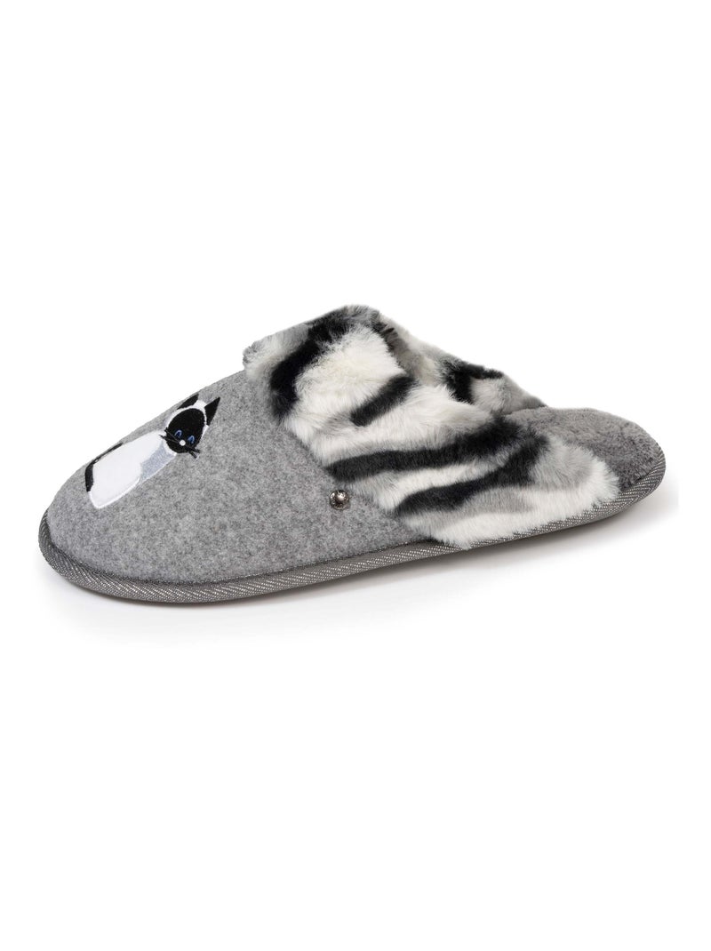 Chaussons mules chat fantaisie femme Isotoner Gris Gris - Kiabi
