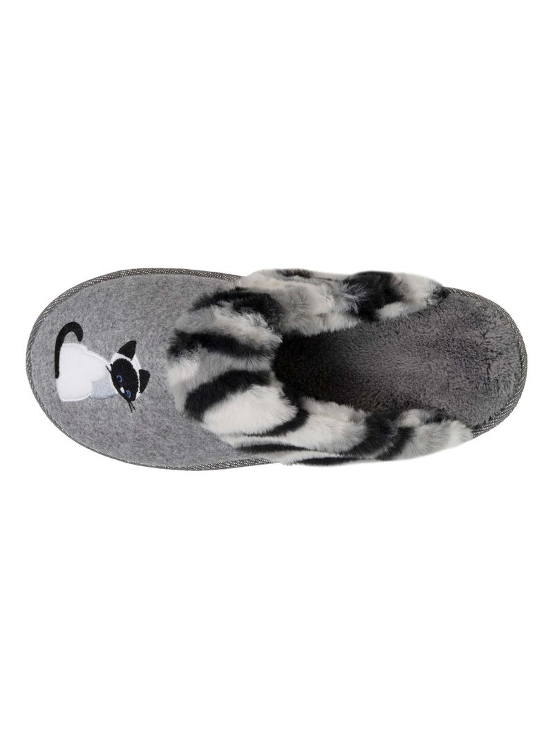 Chaussons mules Chat fantaisie femme Isotoner Gris Gris - Kiabi