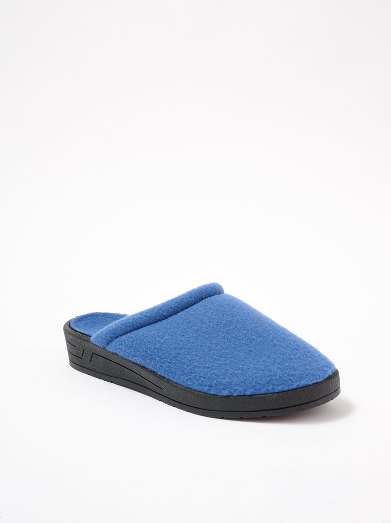 Chaussons mules chauds confort polaire Bleu denim - Kiabi
