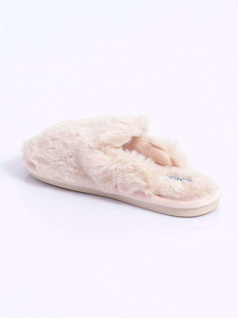 Chaussons mules chauds fourrure douce - AFIBEL Beige - Kiabi