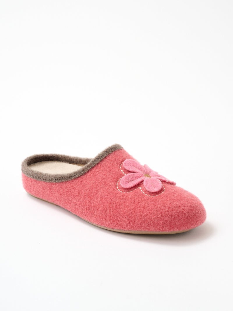 Chaussons mules compensés motif fleuri Vieux rose - Kiabi