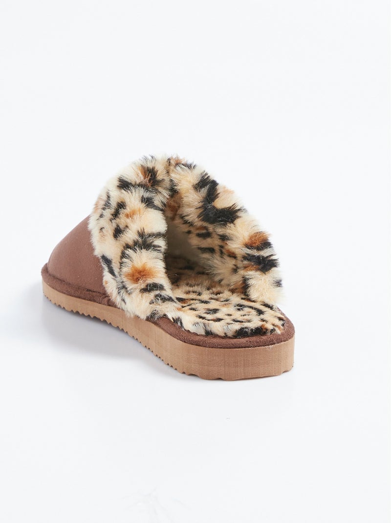 Chaussons mules confort léopard fourrés - Afibel Marron - Kiabi