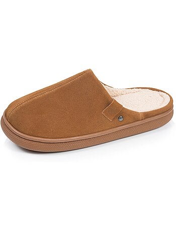 Chaussons mules cuir extra confort homme isotoner