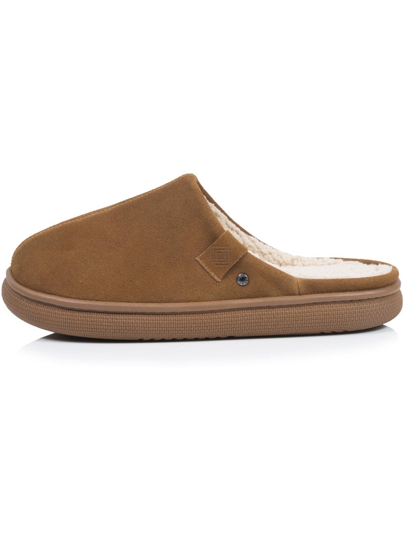 Chaussons mules cuir extra confort homme isotoner Camel - Kiabi