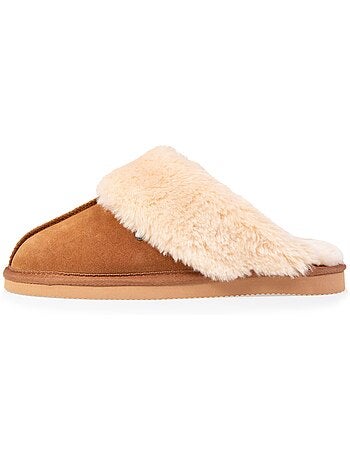 Chaussons mules cuir fourré chaud femme
