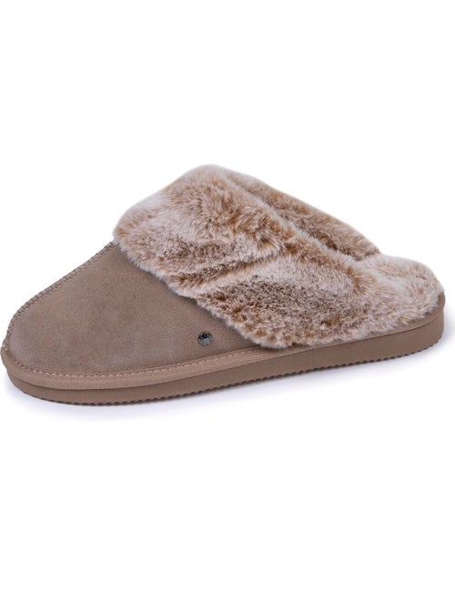 Chaussons mules cuir fourré chaud femme isotoner - Kiabi Chaussons mules cuir fourré chaud femme isotoner - Kiabi