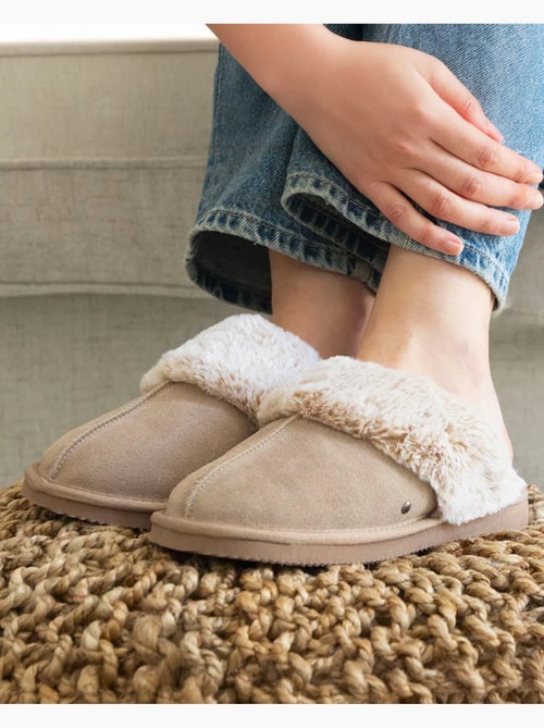 Chaussons mules cuir fourré chaud femme isotoner - Kiabi Chaussons mules cuir fourré chaud femme isotoner - Kiabi
