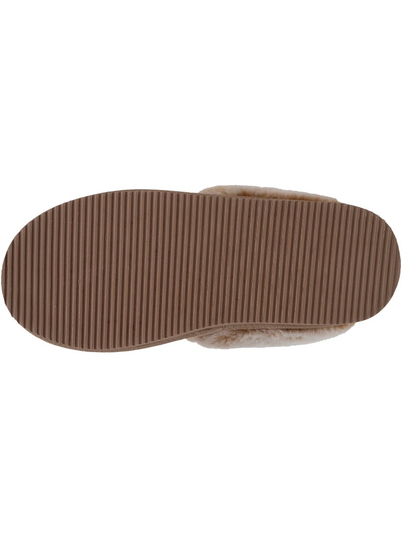 Chaussons mules cuir fourré chaud femme isotoner Beige - Kiabi