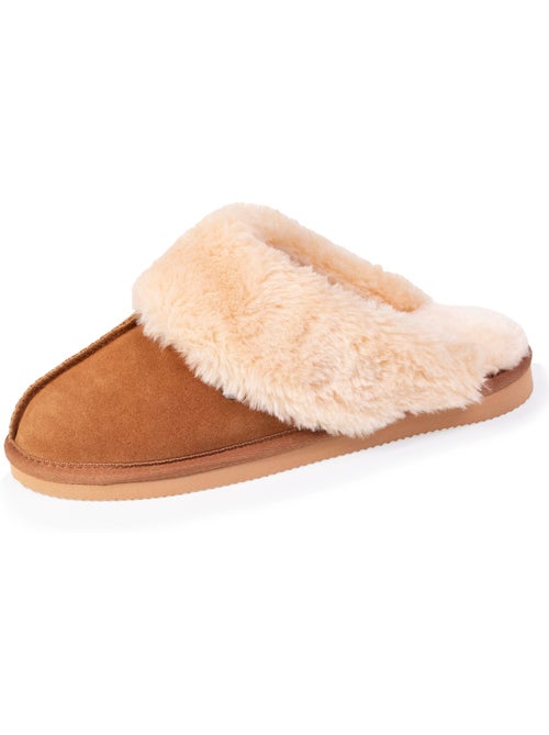 Chaussons mules cuir fourré chaud femme isotoner - Kiabi